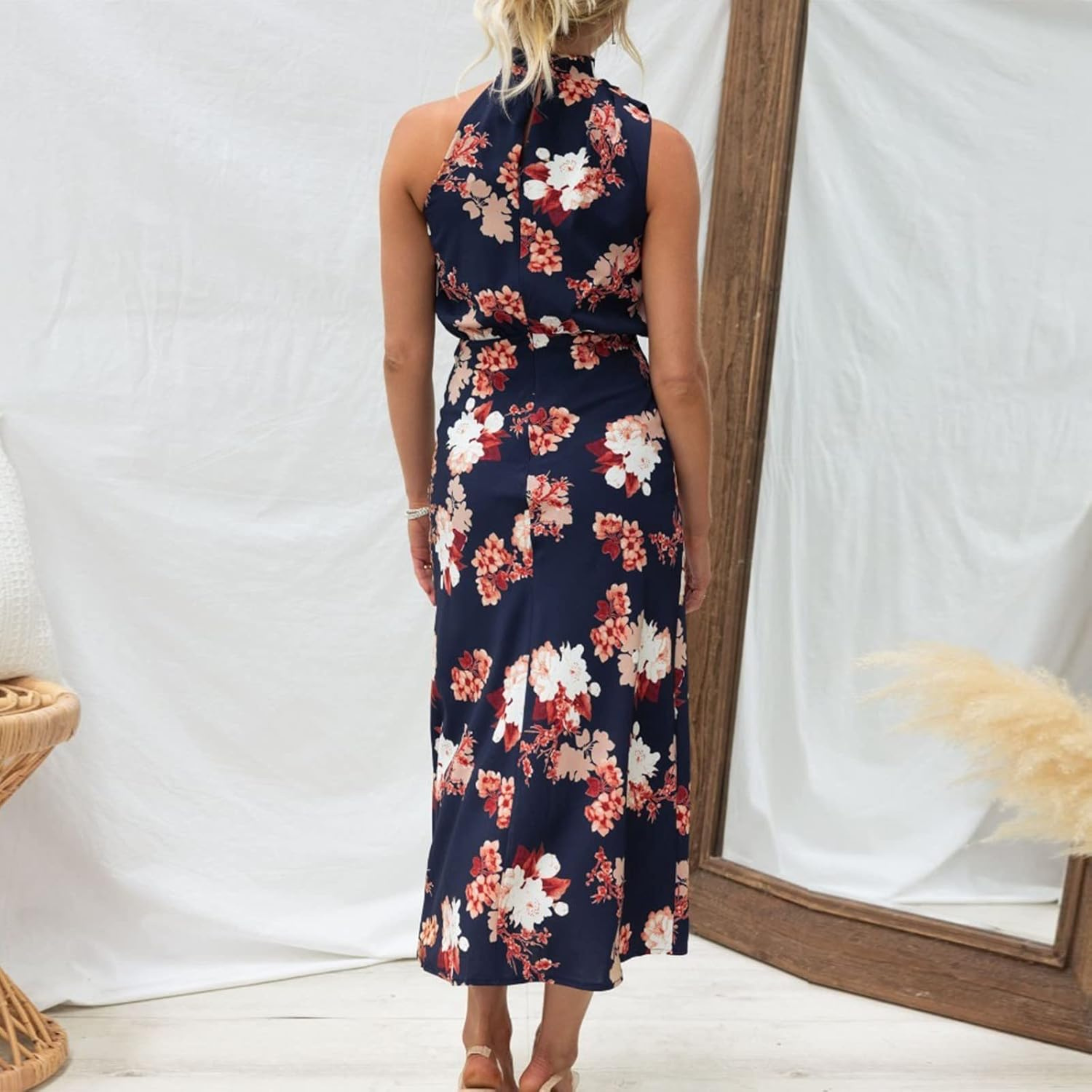 Femmes Robe | Col Haut et Motif Fleuri