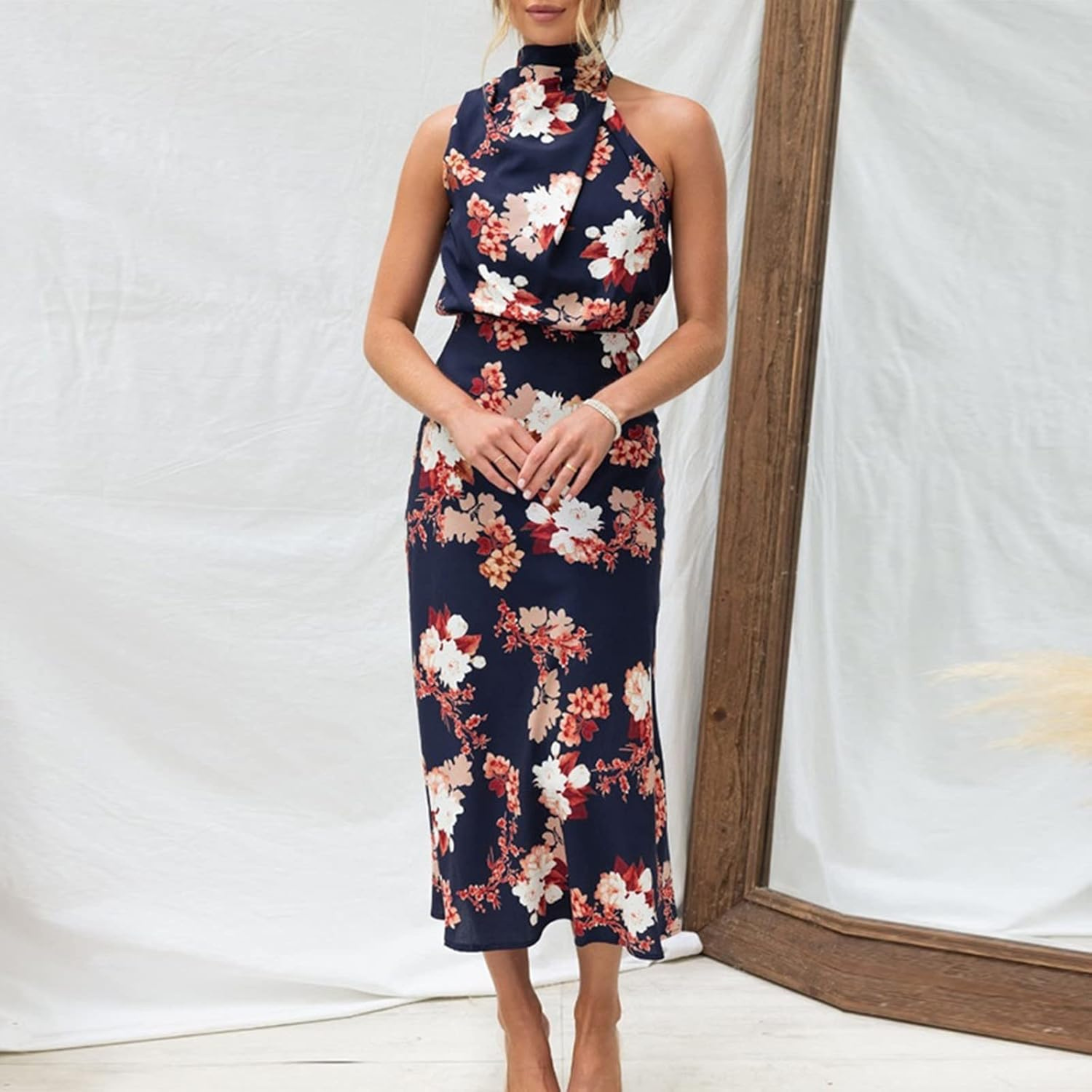 Femmes Robe | Col Haut et Motif Fleuri