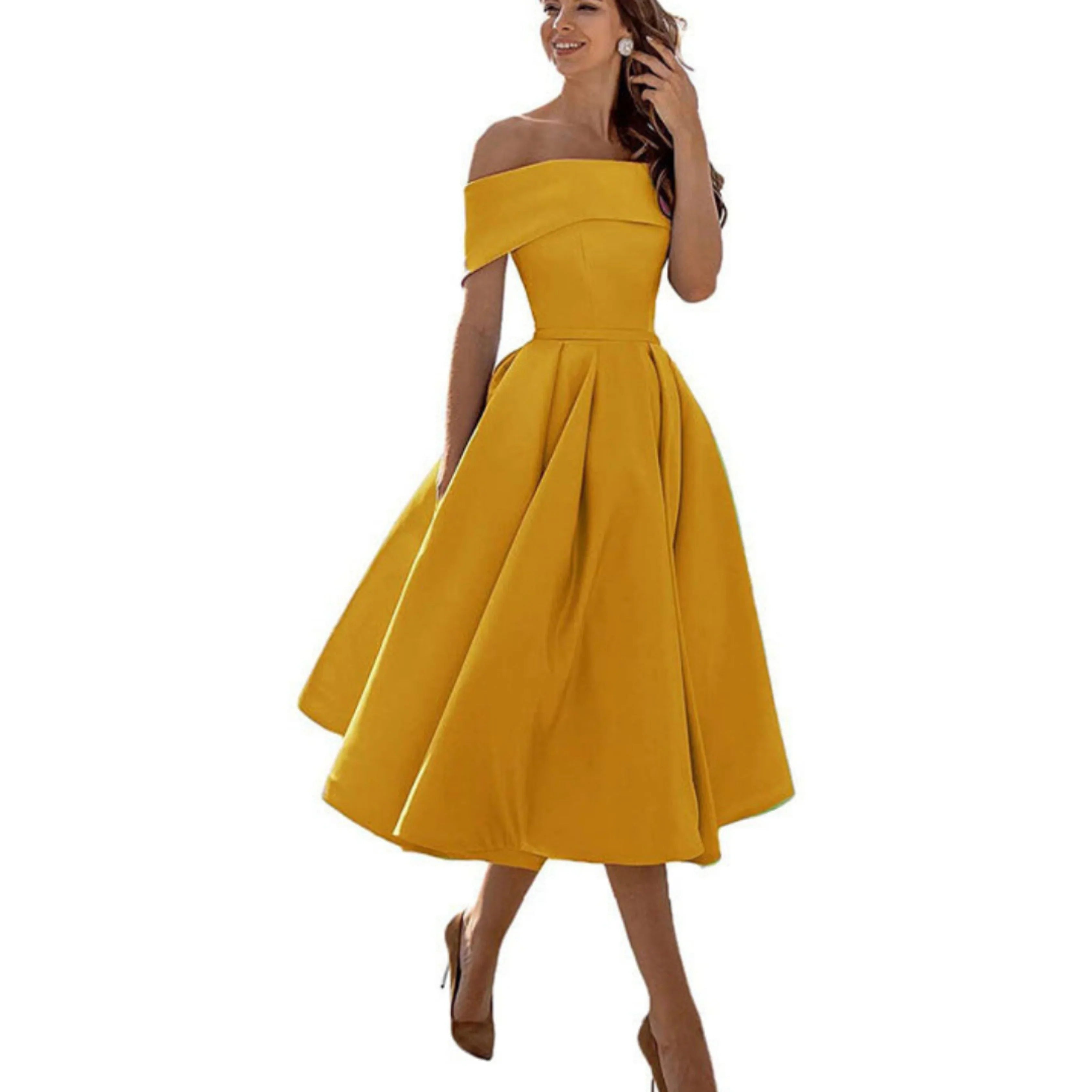 Femmes Robe Évasée | Épaules Dénudées Midi