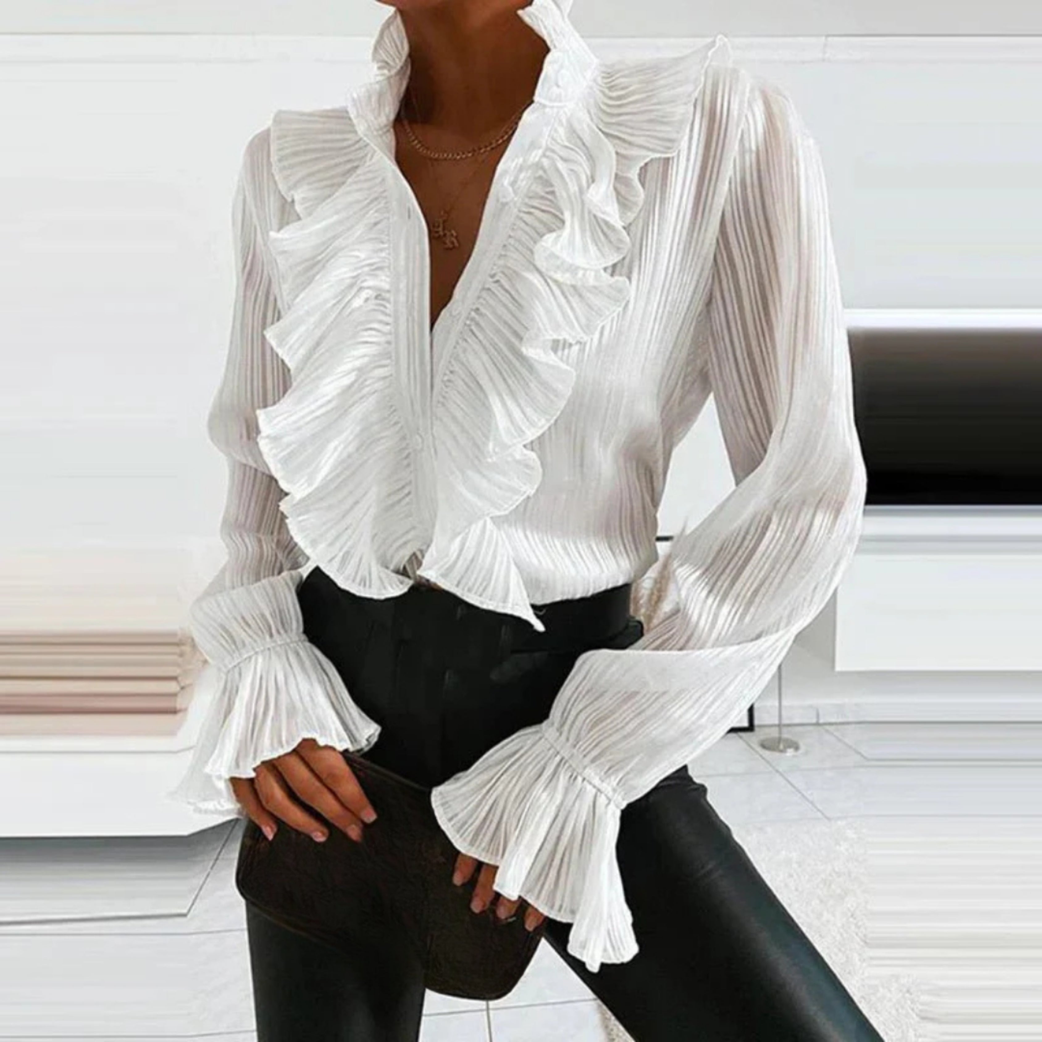Justyne | Chemisier À Volants Pour Femme | Manches Longues
