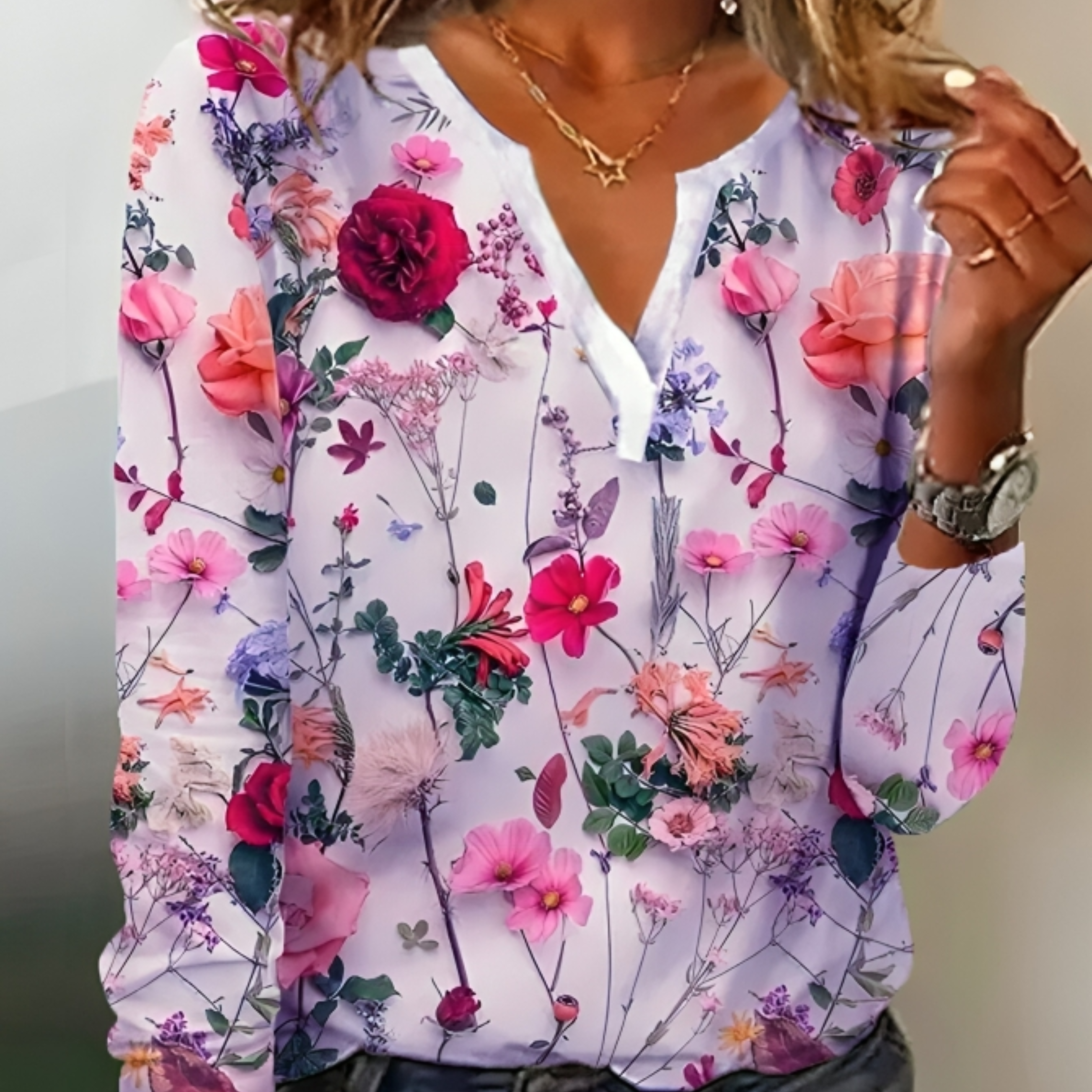 Eléane | Blouse Femme | Imprimé Fleuri et Col V