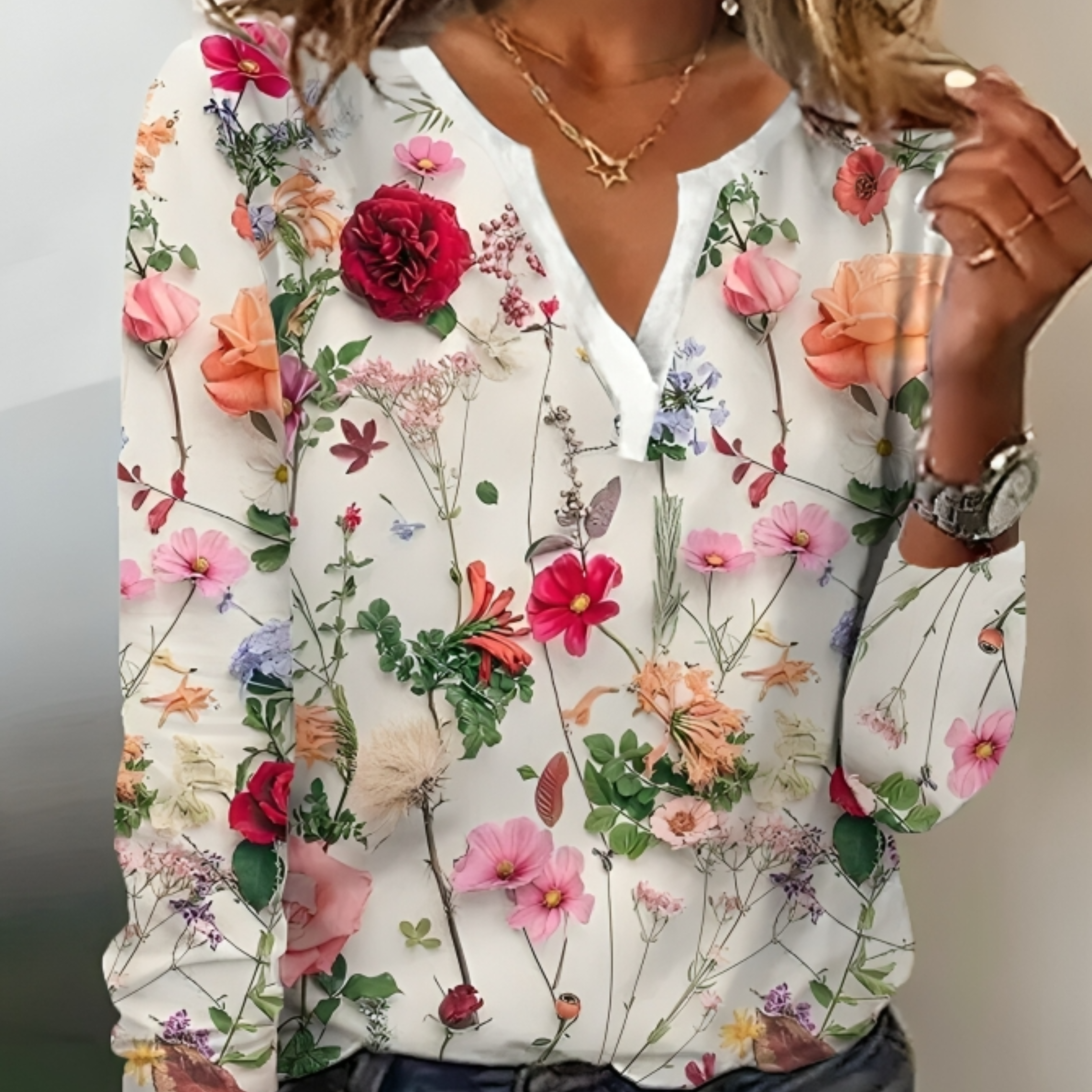 Eléane | Blouse Femme | Imprimé Fleuri et Col V