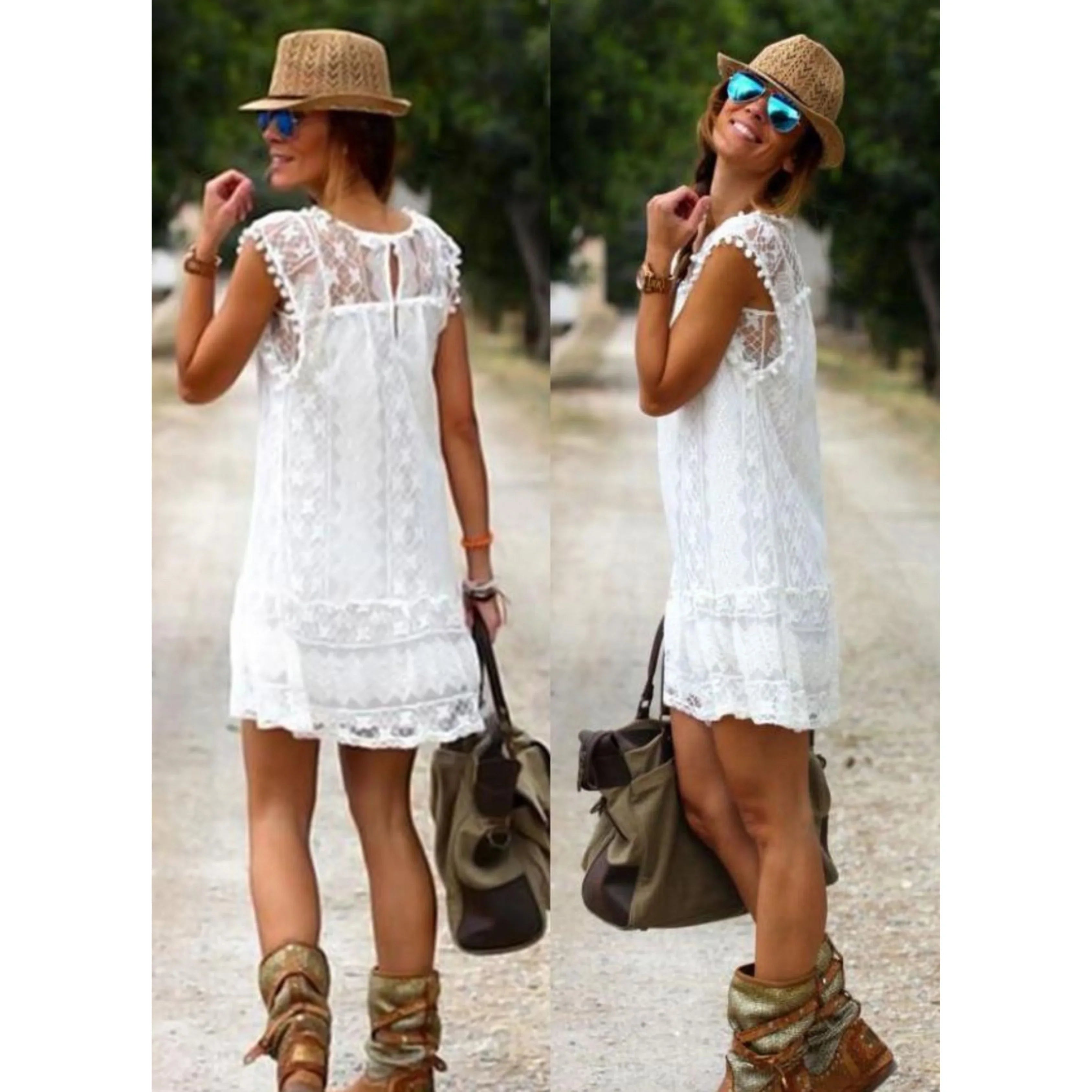 Femmes Robe En Dentelle | Blanc