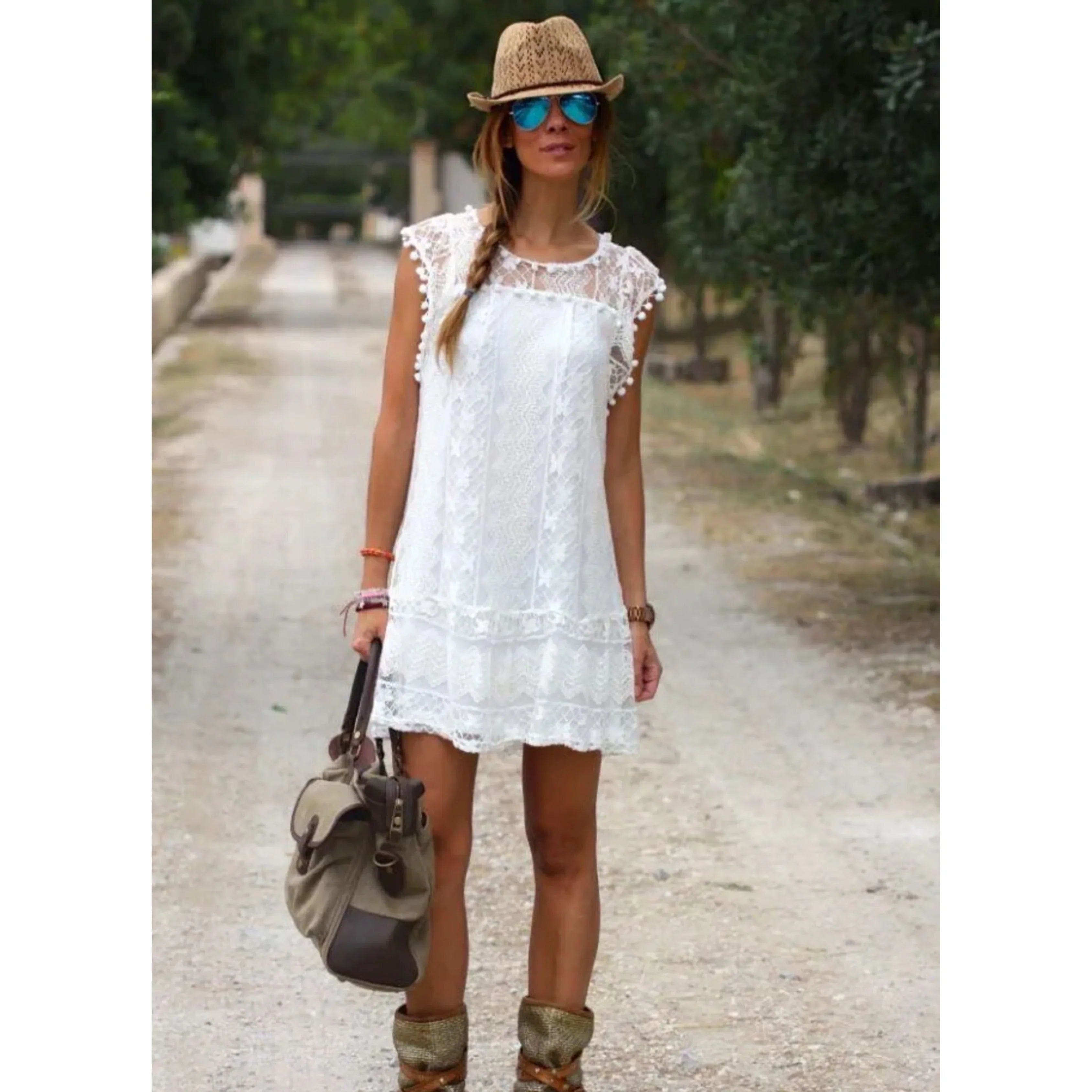 Femmes Robe En Dentelle | Blanc