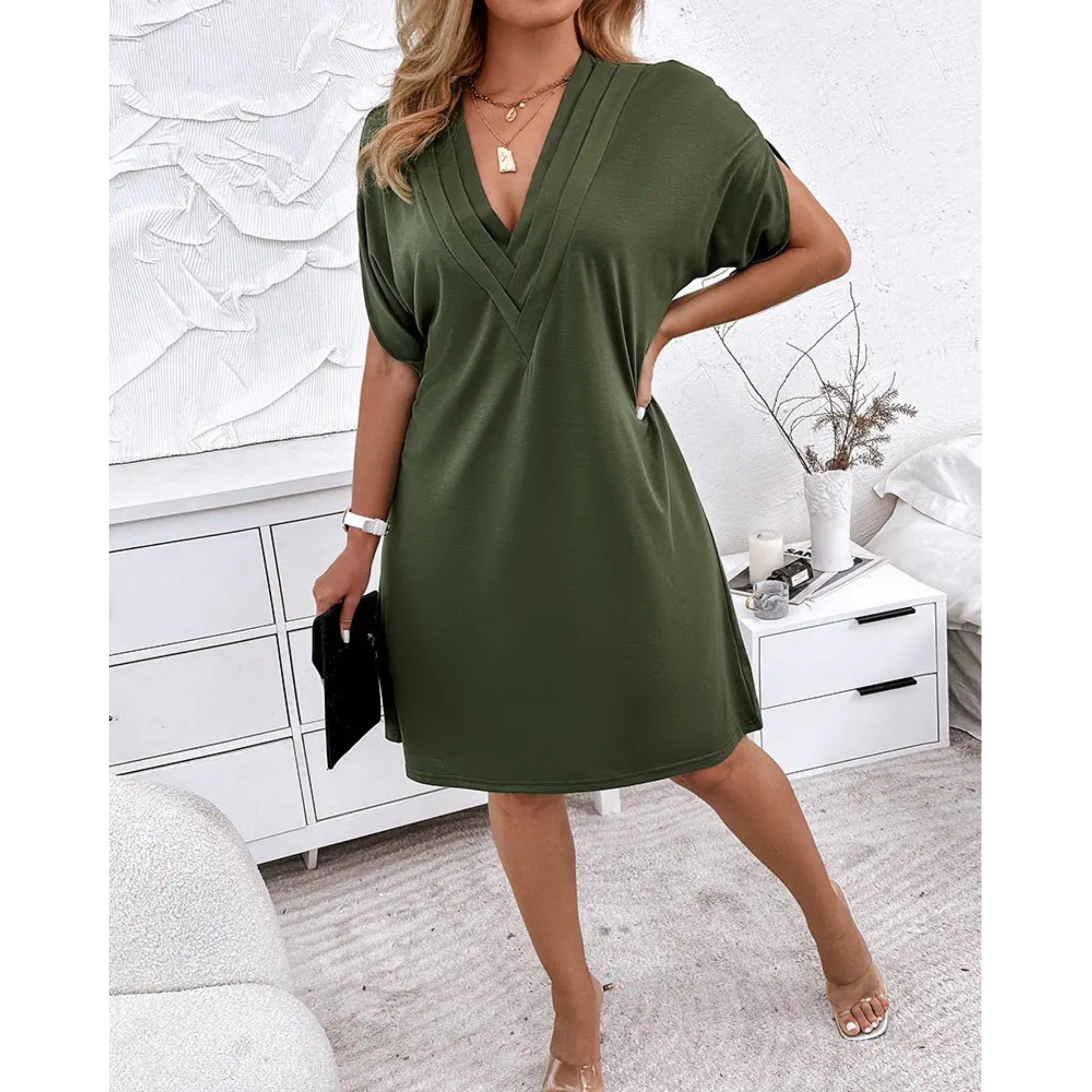 Femmes Robe Premium | Geraffée V-Ausschnitt